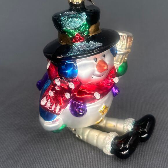 Thomas Pacconi Blown Glass Snowman Ornament 6” Hand Painted Dangle Leg Christmas - Picture 5 of 16
